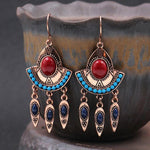 Load image into Gallery viewer, Bohemia Beads Embellished Tassel Turquoise Earrings
