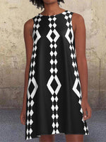 Cargar imagen en el visor de la galería, Black 1960's Geometric Pattern Pockets A-Line Retro Printed Casual Dresses
