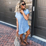 Cargar imagen en el visor de la galería, Casual Denim Short Sleeve Button Down Dress
