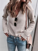 Load image into Gallery viewer, Casual Classical V-Neck Solid Color Knitted Sweater
