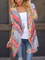 Load image into Gallery viewer, Autumn Asymmetrical  Striped Long Sleeves Cardigan
