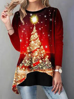 Load image into Gallery viewer, Asymmetrical Hem Christmas Tree Printed T-Shirt
