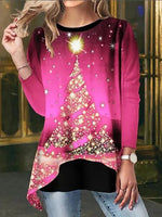 Load image into Gallery viewer, Asymmetrical Hem Christmas Tree Printed T-Shirt
