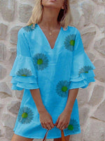 Cargar imagen en el visor de la galería, Casual A-Line Bell Sleeve Printed Dresses
