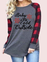 Load image into Gallery viewer, Baby Christmas is very cold outside letter print round neck long sleeve t-shirt
