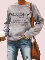 Load image into Gallery viewer, Alcohol letter wine glass graphic print round neck long sleeve sweatshirt
