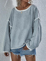 Load image into Gallery viewer, 2020 new solid color stitching long sleeve round neck loose flared sleeve sweater
