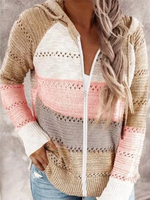 Load image into Gallery viewer, Casual Hollow Out Full-Zip Hoodie Sweater
