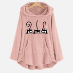 Load image into Gallery viewer, Cat Embroidered Fleece Loose Hooded Sweatshirt
