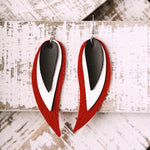 Load image into Gallery viewer, 3 Layered Color Block Leaf Pattern Leather Earrings

