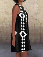 Cargar imagen en el visor de la galería, Black 1960's Geometric Pattern Pockets A-Line Retro Printed Casual Dresses
