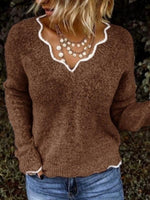 Load image into Gallery viewer, Casual Wave V-neck Solid Color Long Sleeved Sweater
