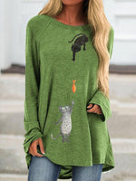 Load image into Gallery viewer, Cartoon Cat Print Long Sleeve Casual Plus Size T-Shirt
