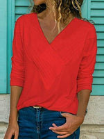 Load image into Gallery viewer, Brief V Neck Long Sleeve Plain Casual T-Shirts
