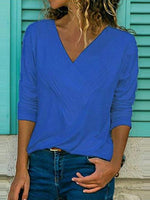 Load image into Gallery viewer, Brief V Neck Long Sleeve Plain Casual T-Shirts
