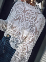 Load image into Gallery viewer, Band Collar Decorative Lace Lace Plain Blouses  | ZDT
