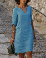 Cargar imagen en el visor de la galería, Casual Solid Tunic V-Neckline Shift Dress
