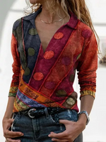 Load image into Gallery viewer, 2020 autumn and winter print V-neck lapel casual T-shirt
