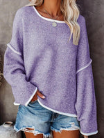 Load image into Gallery viewer, 2020 new solid color stitching long sleeve round neck loose flared sleeve sweater
