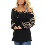 Load image into Gallery viewer, Animal Print One-Shoulder Long Sleeves Casual T-shirts

