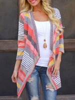 Load image into Gallery viewer, Autumn Asymmetrical  Striped Long Sleeves Cardigan
