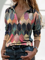 Load image into Gallery viewer, 2020 autumn and winter print V-neck lapel casual T-shirt
