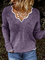 Load image into Gallery viewer, Casual Wave V-neck Solid Color Long Sleeved Sweater
