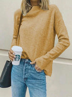 Load image into Gallery viewer, Casual high neck solid color long sleeve sweater

