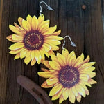 Load image into Gallery viewer, Bright Wooden Sunflower Earrings
