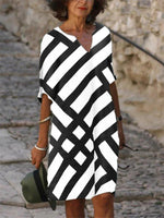 Cargar imagen en el visor de la galería, Casual V Neck Geometric Long Sleeve Dresses
