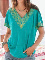 Load image into Gallery viewer, BOHO V NECK SHORT SLEEVE SHIRTS T-SHIRTS

