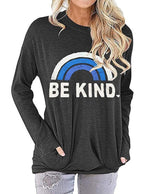 Load image into Gallery viewer, BE KIND Rainbow Pattern Print Loose Round Neck Long Sleeve Sweatshirt
