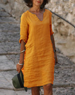 Cargar imagen en el visor de la galería, Casual Solid Tunic V-Neckline Shift Dress
