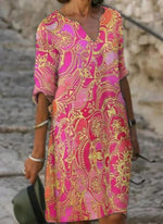 Cargar imagen en el visor de la galería, Casual Floral Tunic V-Neckline A-line Dress
