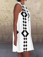 Cargar imagen en el visor de la galería, Black 1960's Geometric Pattern Pockets A-Line Retro Printed Casual Dresses
