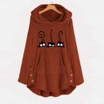 Load image into Gallery viewer, Cat Embroidered Fleece Loose Hooded Sweatshirt
