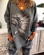 Load image into Gallery viewer, Casual Plus Long Sleeve Printed T Shirt Tops Tunic
