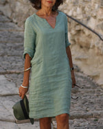 Cargar imagen en el visor de la galería, Casual Solid Tunic V-Neckline Shift Dress
