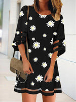 Cargar imagen en el visor de la galería, Black A-Line Floral Printed Casual Holiday Dresses
