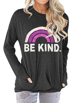 Load image into Gallery viewer, BE KIND Rainbow Pattern Print Loose Round Neck Long Sleeve Sweatshirt
