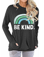 Load image into Gallery viewer, BE KIND Rainbow Pattern Print Loose Round Neck Long Sleeve Sweatshirt
