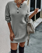 Load image into Gallery viewer, Button Solid Sweater Dress
