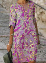 Cargar imagen en el visor de la galería, Casual Floral Tunic V-Neckline A-line Dress
