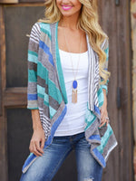 Load image into Gallery viewer, Autumn Asymmetrical  Striped Long Sleeves Cardigan
