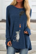 Load image into Gallery viewer, Cartoon Cat Print Long Sleeve Casual Plus Size T-Shirt
