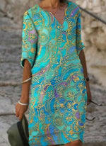 Cargar imagen en el visor de la galería, Casual Floral Tunic V-Neckline A-line Dress
