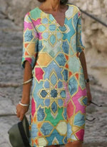 Cargar imagen en el visor de la galería, Casual Color Block Tunic V-Neckline A-line Dress
