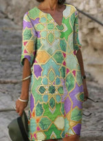 Cargar imagen en el visor de la galería, Casual Color Block Tunic V-Neckline A-line Dress
