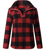 Load image into Gallery viewer, Band Collar Zipper Gingham Plaid Sweater/Sweatshirt

