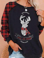 Load image into Gallery viewer, Check sleeve Christmas print T-shirt
